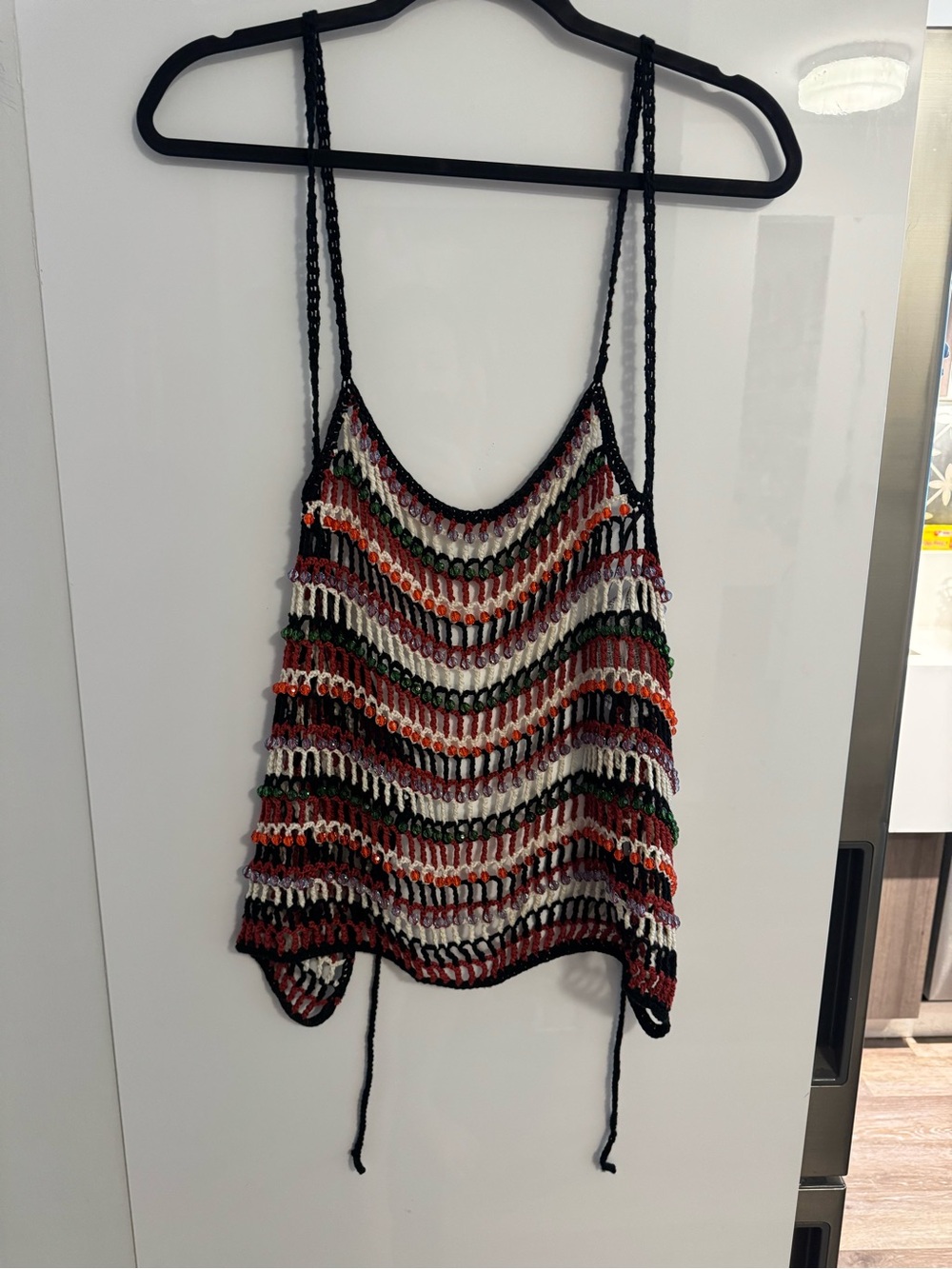 Zara Multicolor Crochet Stripe Camisole with Black Trim